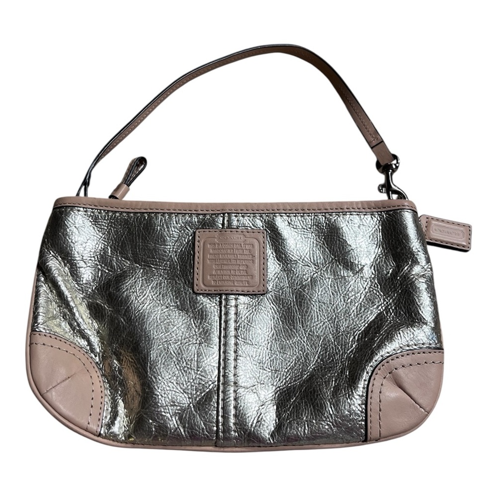 Coach - Silver and Tan Wristlet Bag - Used